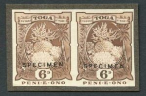 TONGA SG 47 1922 6d chocolate Coral IMPERF printer sample Pair Type DS1 