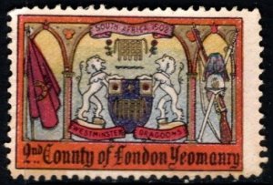 1914 WW One France Delandre Poster Stamp 2nd County of London Yeomanry Unused