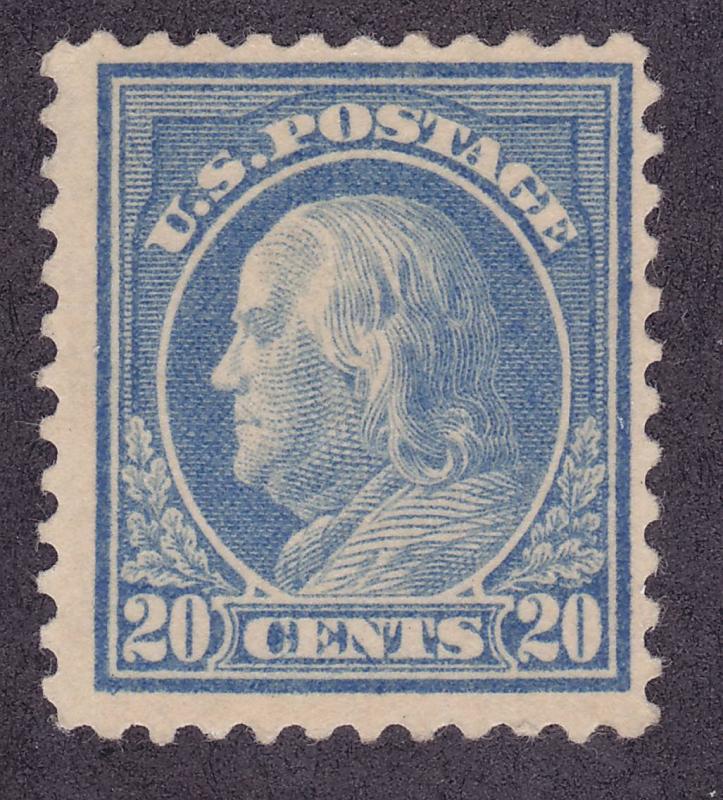 US 515 Mint OG 1917 20¢ Light Ultramarine Perf 11 UnWatermarked Franklin