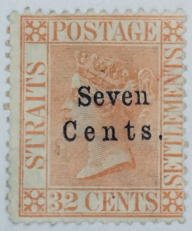 MALAYA 1879 STRAITS SETTLEMENTS QV 7c on 32c CC MNG SG#21 M2793