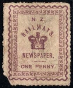 1890 New Zealand Railways Revenue One Penny Newspaper Stamp