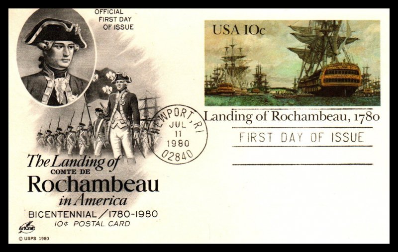 US UX84 Landing of Rochambeau Artcraft U/A FDC Postal Card