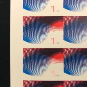 4953    $1.00 Patriotic Waves    MNH  FV $10.00  sheet of 10   Issued in 2015