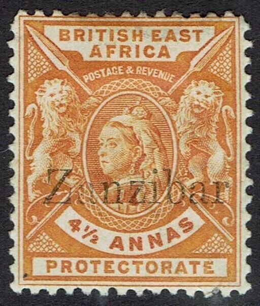 ZANZIBAR 1896 QV BRITISH EAST AFRICA OVERPRINTED 4½A