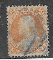 US # 71  30c Franklin, orange (U) CV  $200.00