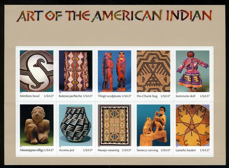 #3873 37c Art of the American Indian, Souvenir Sheet, Mint