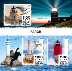 Guinea-Bissau - 2021 Lighthouses & Birds - 3 Stamp Sheet - GB210426a