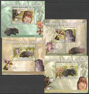 B1348 2008 Guinea-Bissau Fauna Birds Animals Owls Mochos Porcupines 4Lux Bl Mnh