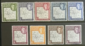 FALKLAND ISLANDS DEP. 1948 THIN  MAP SET SGG9–G16  LIGHTLY MOUNTED MINT