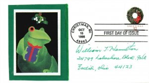 SC# 3245 1998 - Frog under Mistletoe on Handcrafted Cachet FDC - Single - F211