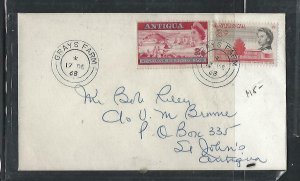 ANTIGUA  COVER  (PP2909BB)  1968 QEII  2C+3C  COVER GRAYS FARM TO ST JOHNS