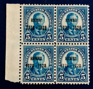 US scott# 648 MH OG VF+ 1928 5c Discovery of Hawaii Block of 4  well centered