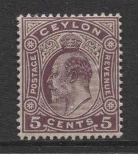 CEYLON -Scott 197- KEVII - Definitive- 1908- Wmk 3 - MNH -Single 5c Stamp