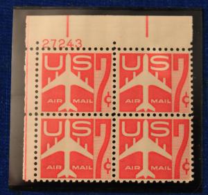 USA MINT NEVER HINGED UPPER LEFT PLATE #'d CORNER BLOCK OF 4 AIRMAIL # C60