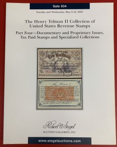 Henry Tolman, U.S. Revenue Stamps, Robert A. Siegel, Sale #934, May 9-10, 2007