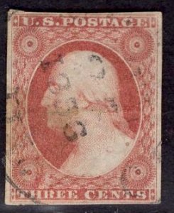 US Stamp #11 3c Washington Dull Red USED SCV $11