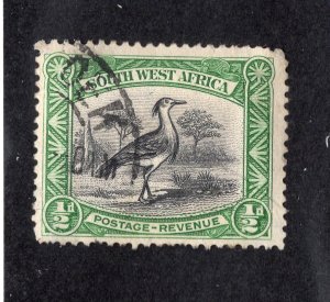 South West Africa 1931 1/2p green & black Bustard, Scott 108a used, value = 25c