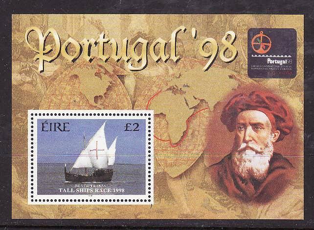 Ireland-Sc#1145-unused souvenir sheet-margin is hinged, stamp NH-Tall Ships Race