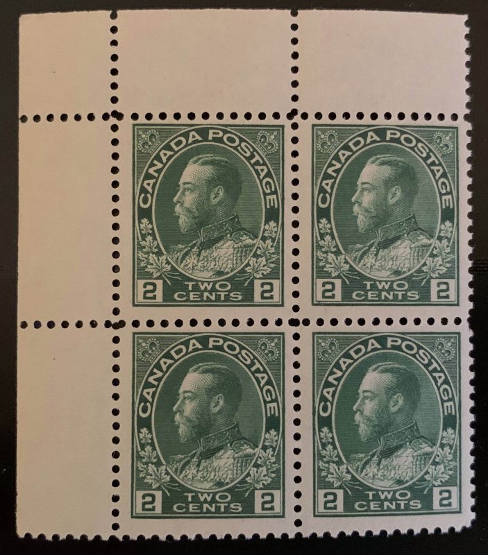 Canada #107 VF NH UL Corner Block of 4 C$750.00