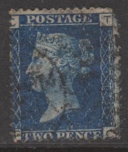 Great Britain 1869 QV 2d Blue Sc#30 UsedPlate 13 CT  Faults