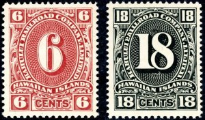 Hawaiian Islands Railroad Co. Private Local Stamps 6¢ Red & 18¢ Black – MNG