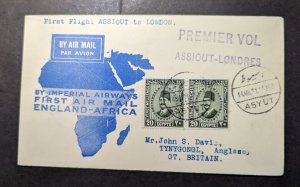 1931 Egypt Airmail First Flight Cover FFC Alexandria to Tynygongl England