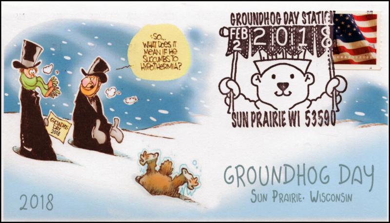 18-016, 2018, Groundhog Day, Pictorial Postmark, Event Cover