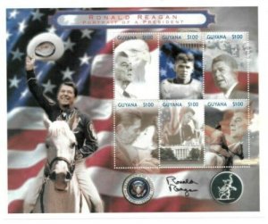 GUYANA - 2002 - Ronald Reagan Inaug. - Perf 6v Sheet - Mint Never Hinged