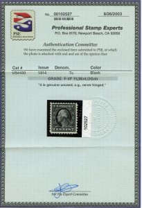 US SCOTT #430, Mint-F-VF-OG-NH Graded 75 PSE Certificate SCV $180 (DFP)