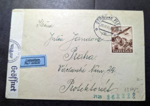 1941 Censored Slovakia Airmail Cover Strbske Pleso to Prague Czechoslovakia