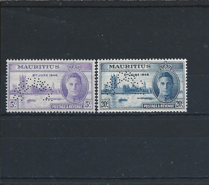 MAURITIUS 1946 VICTORY PAIR PERF SPECIMEN MM SG 264s/265s CAT £95