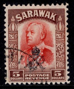 SARAWAK GVI SG164, $5 scarlet & red-brown, FINE USED. Cat £10.