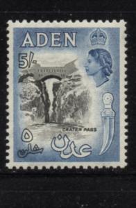 Aden Sc 58A 1956 5/ dark blue & black Crater Pass & QE II stamp mint