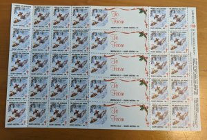 1989 Sledding Fun Sheet of 30 (5 Labels) Perf 11.5 US Christmas Seals MNH