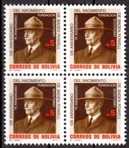 Bolivia 1982 Sc#683 SCOUTING YEAR LORD BADEN-POWELL Block of 4 MNH