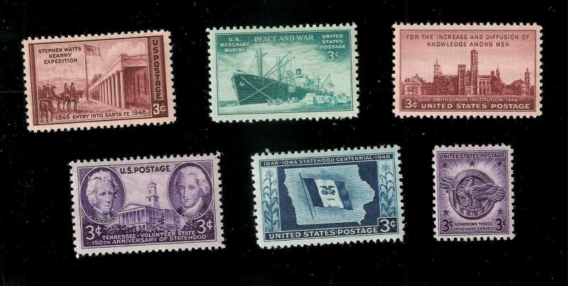 US 1946 COMEMORATIVES SC# 939- SC # 944 Mint NH - 6 Stamps 