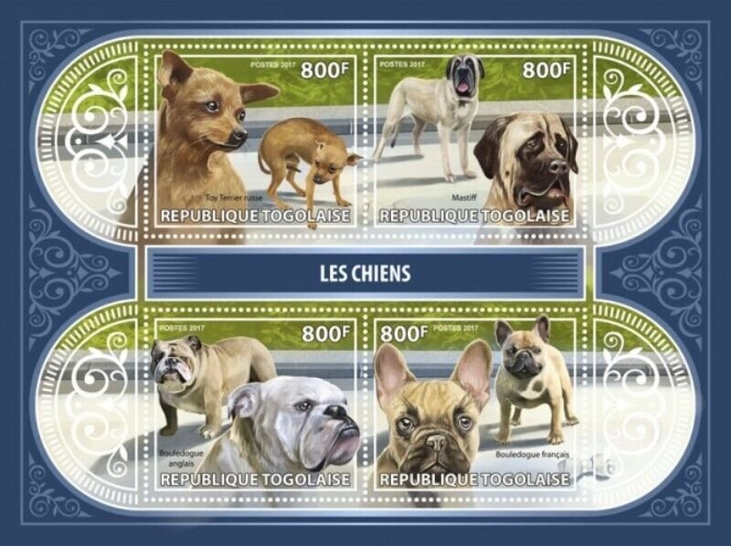 Togo - 2017 Dogs on Stamps - 4 Stamp Sheet - TG17403a