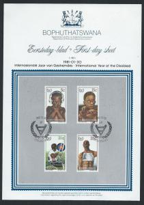 BOPHUTHATSWANA SC# 68-71 1ST DAY SHEET 1.16.1 FVF/CTO 