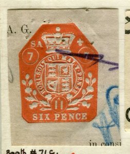 BRITAIN; 1900s early QV Embossed Revenue fine used 6d. value