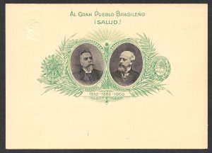 ARGENTINA 1900 5c Liberty Head Postal Card President of Brazil Visit Unused