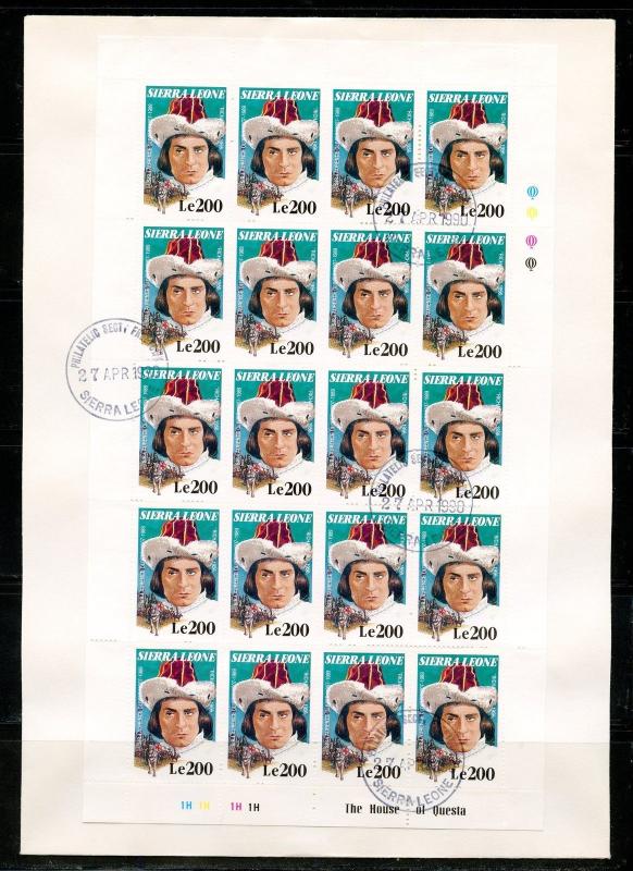 SIERRA LEONE SIR LAURENCE OLIVIER SET OF SHEETS OF 20  ON 8 FIRST DAY COVERS