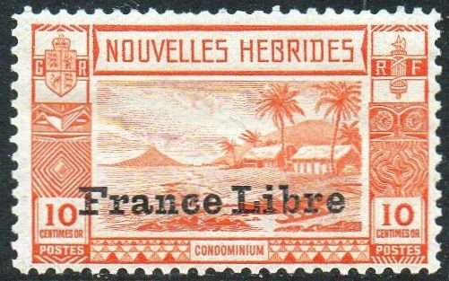 New Hebrides (French) 1941 10c orange with 'France Libre' ovpt MH