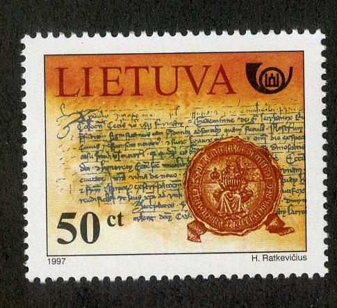 LITHUANIA 585 MNH BIN $0.50 COIN ON STAMP