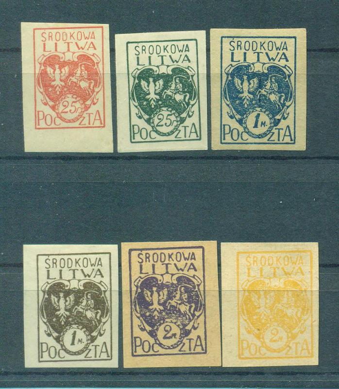 Central Lithuania sc# 1-6 imperf mh & mng cat value $2.40