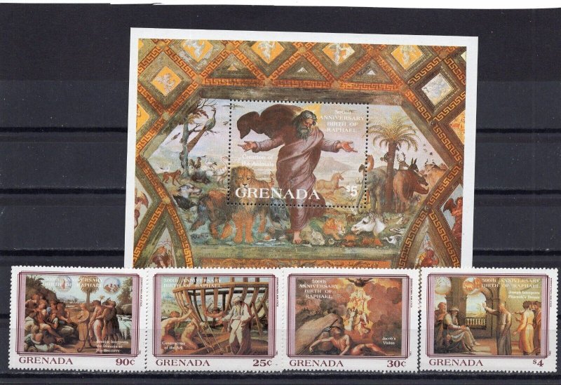 GRENADA 1983 PAINTINGS BY RAPHAEL SET OF 4 STAMPS & S/S MNH 