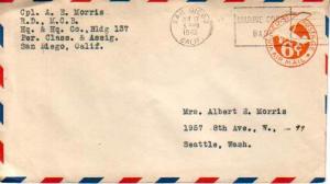 United States, Airmail, Postal Stationery, California, U.S. Marine Corps