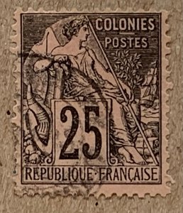 French Colonies 1886 25c black on rose Commerce, used. Scott 54, CV $3.25