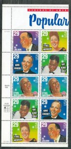 2849 Popular Singers MNH plate block of 10 - Left