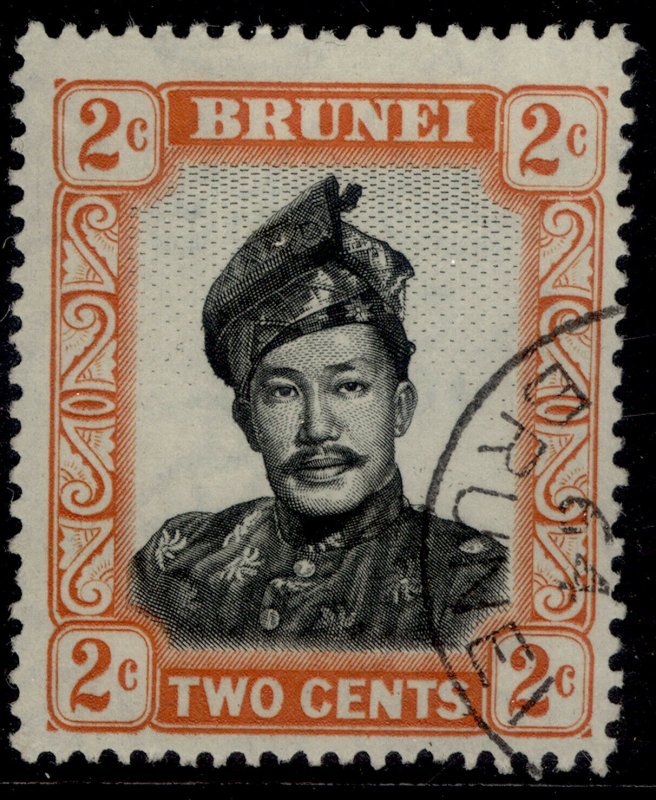 BRUNEI QEII SG101, 2c black & orange, FINE USED.