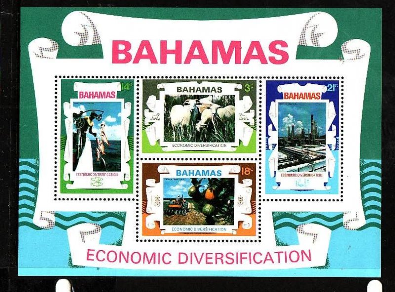 Bahamas-Sc#377a-unused sheet-hinged in selvedge-stamps NH-Economic Diversificati